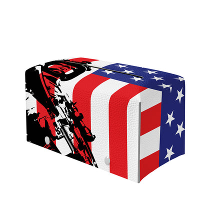 Military American Flag Print Leather Tissue Box Cover
