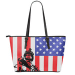 Military American Flag Print Leather Tote Bag