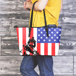 Military American Flag Print Leather Tote Bag