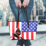 Military American Flag Print Leather Tote Bag