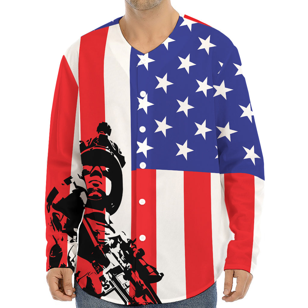 Military American Flag Print Long Sleeve Baseball Jersey