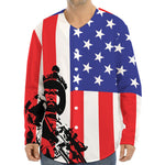 Military American Flag Print Long Sleeve Baseball Jersey
