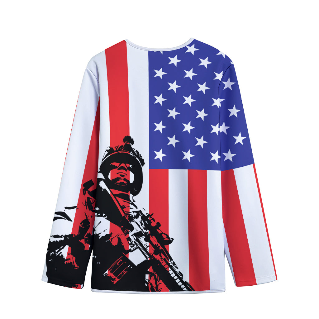 Military American Flag Print Long Sleeve Short Coat