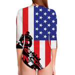 Military American Flag Print Long Sleeve Swimsuit