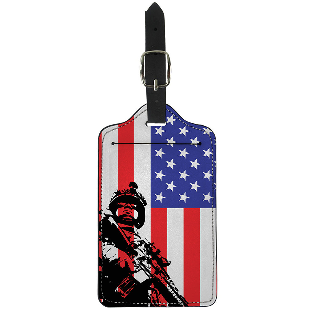 Military American Flag Print Luggage Tag