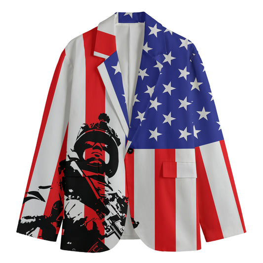 Military American Flag Print Men's Blazer