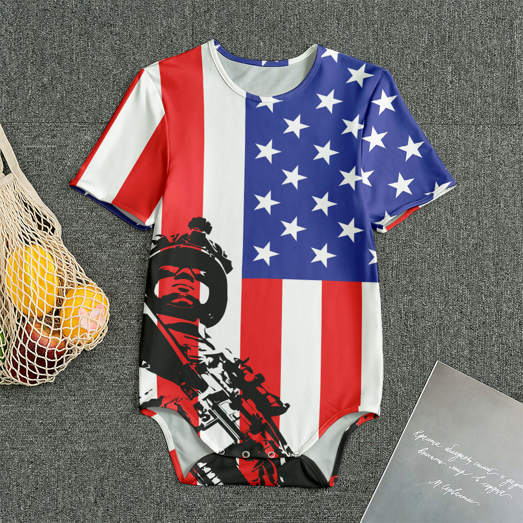 Military American Flag Print Men's Bodysuit