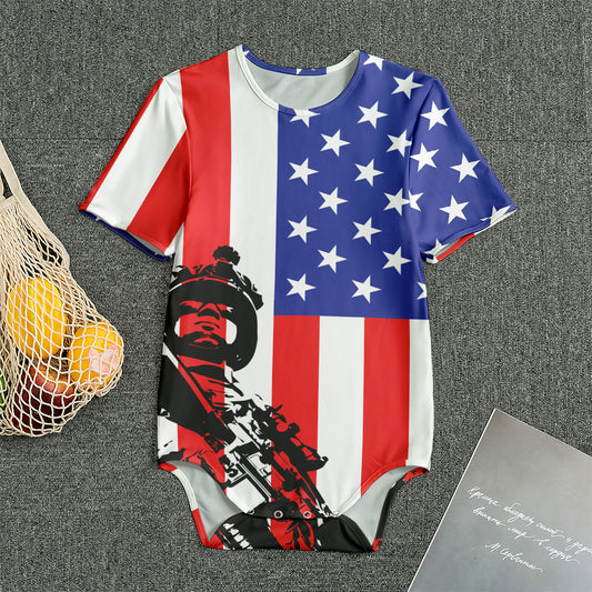 Military American Flag Print Men's Bodysuit