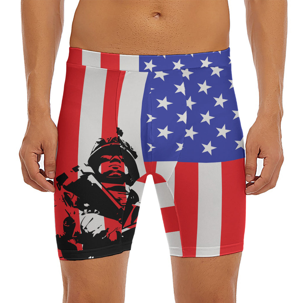 Military American Flag Print Men's Long Boxer Briefs