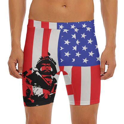 Military American Flag Print Men's Long Boxer Briefs