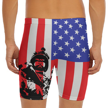 Military American Flag Print Men's Long Boxer Briefs