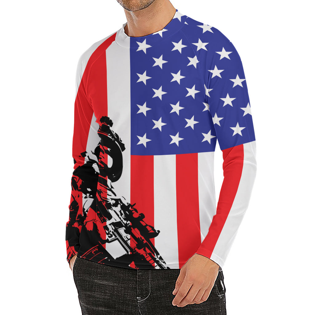 Military American Flag Print Men's Long Sleeve Rash Guard