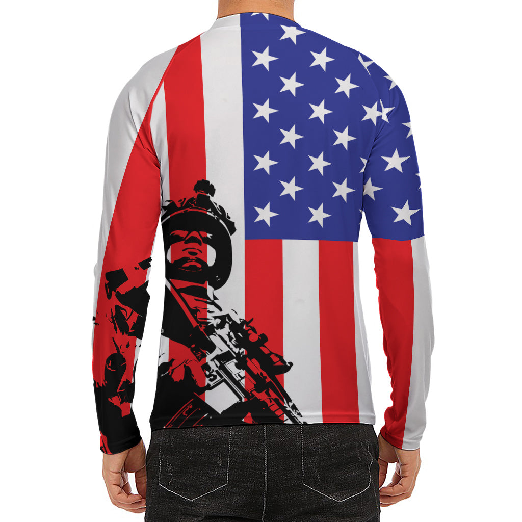 Military American Flag Print Men's Long Sleeve Rash Guard