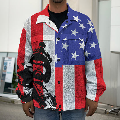 Military American Flag Print Men's Shirt Jacket