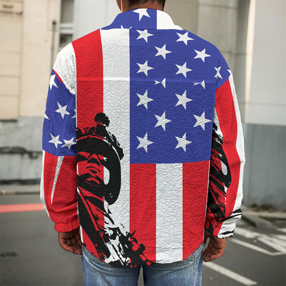 Military American Flag Print Men's Shirt Jacket