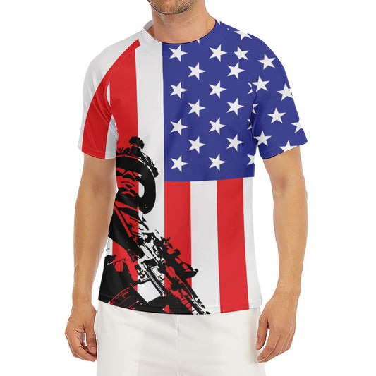 Military American Flag Print Men's Short Sleeve Rash Guard