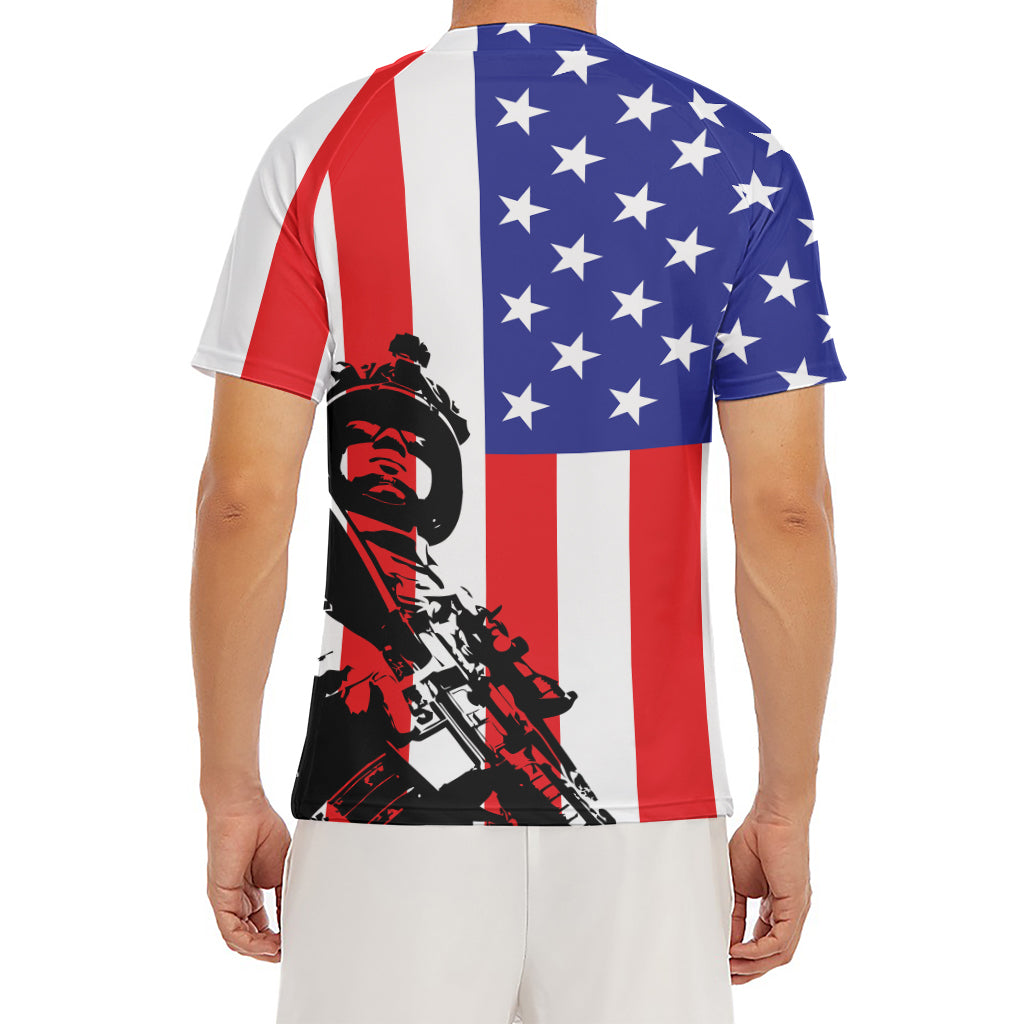 Military American Flag Print Men's Short Sleeve Rash Guard