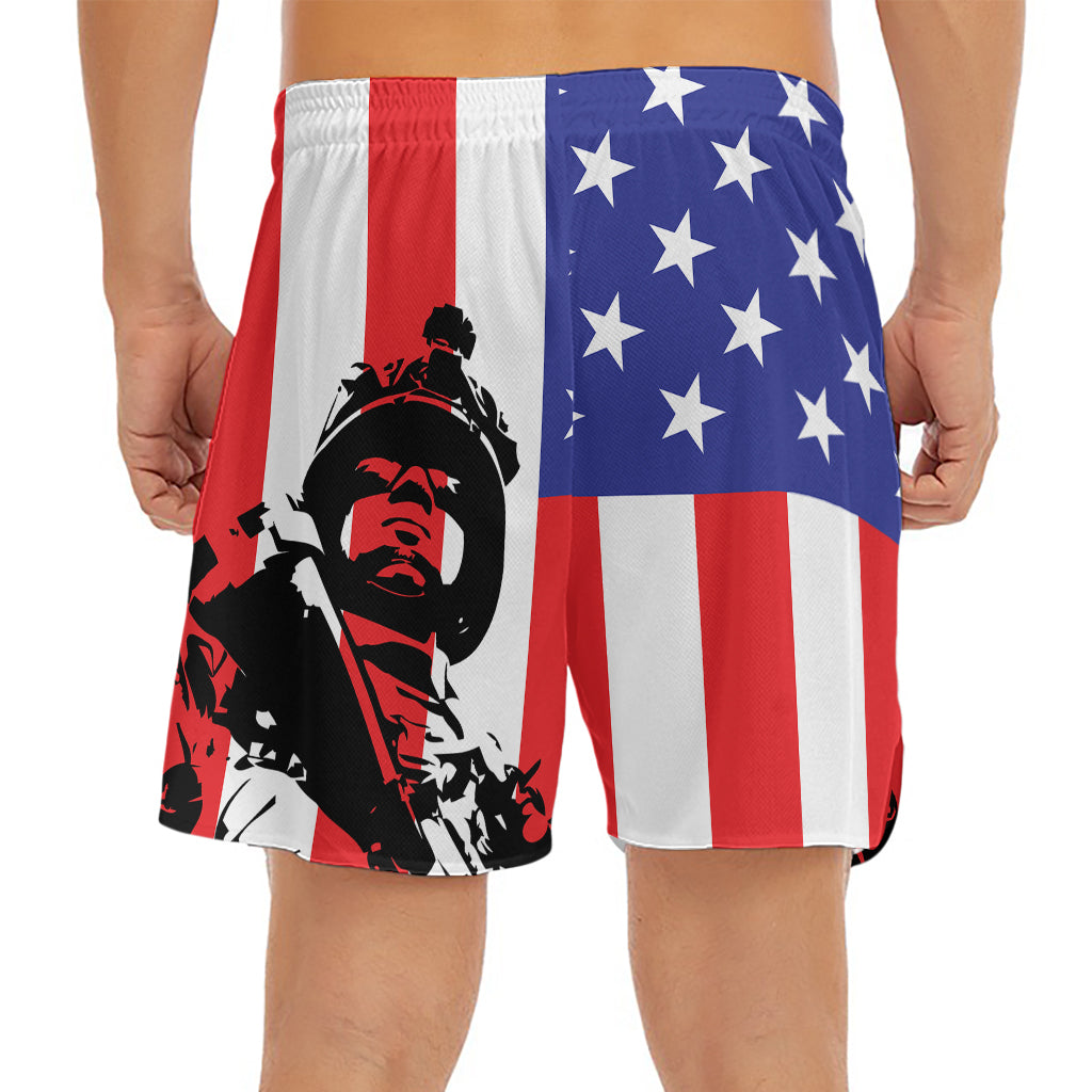 Military American Flag Print Men's Split Running Shorts