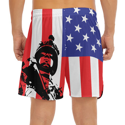 Military American Flag Print Men's Split Running Shorts