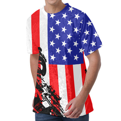 Military American Flag Print Men's Velvet T-Shirt