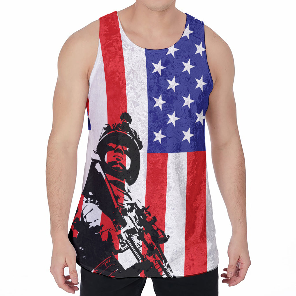 Military American Flag Print Men's Velvet Tank Top