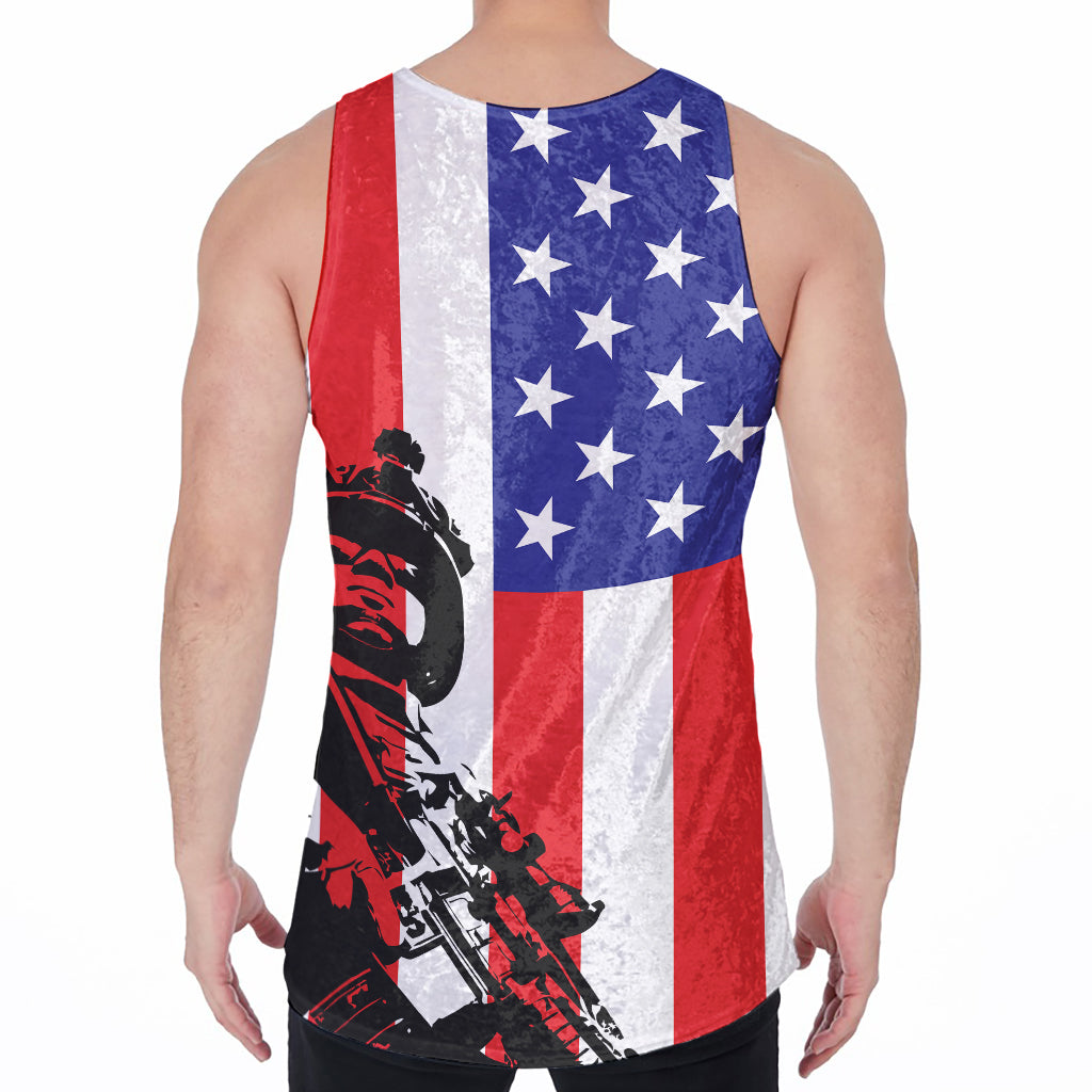 Military American Flag Print Men's Velvet Tank Top