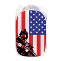 Military American Flag Print Mesh Laundry Hamper