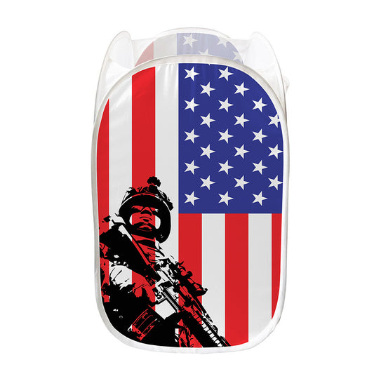 Military American Flag Print Mesh Laundry Hamper