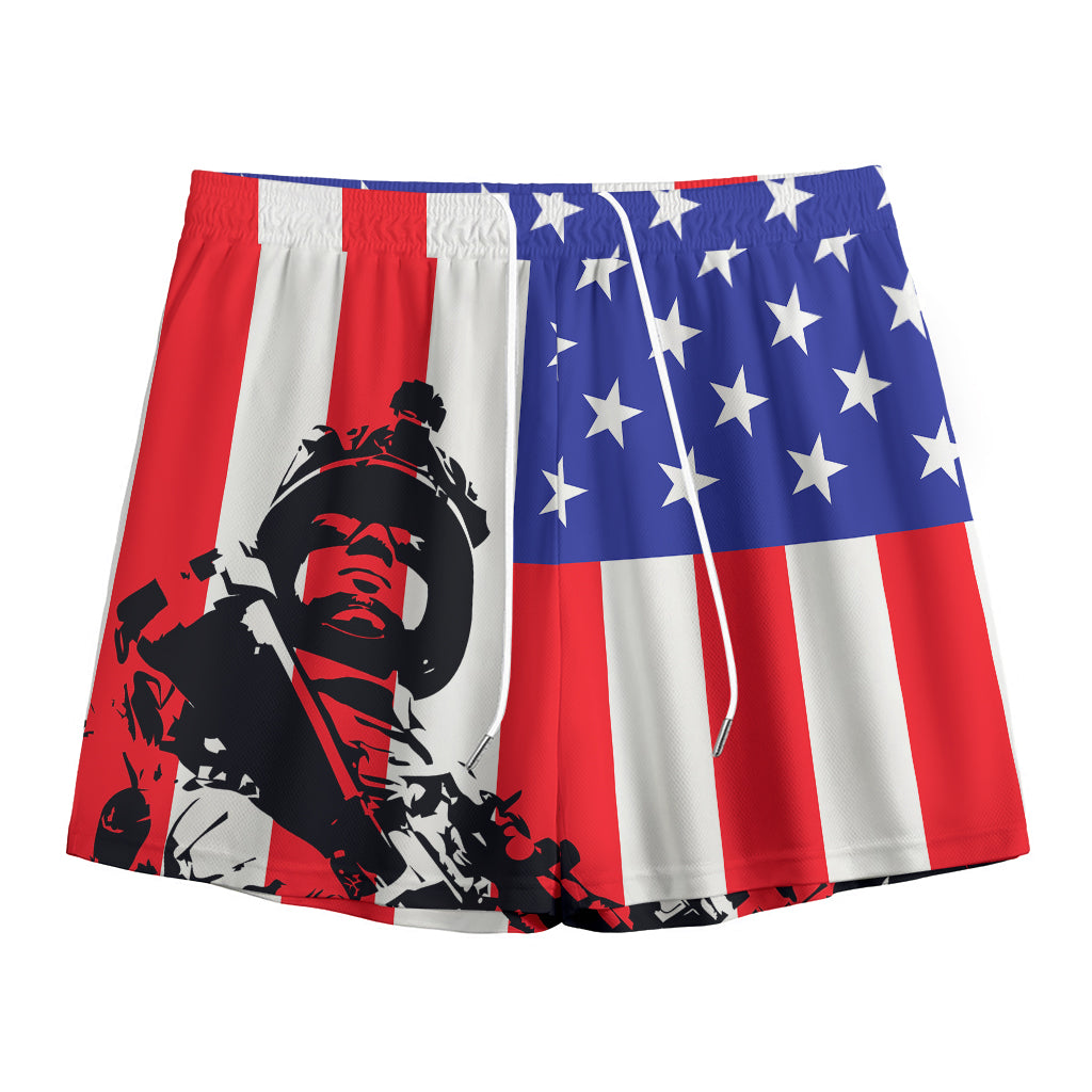 Military American Flag Print Mesh Shorts