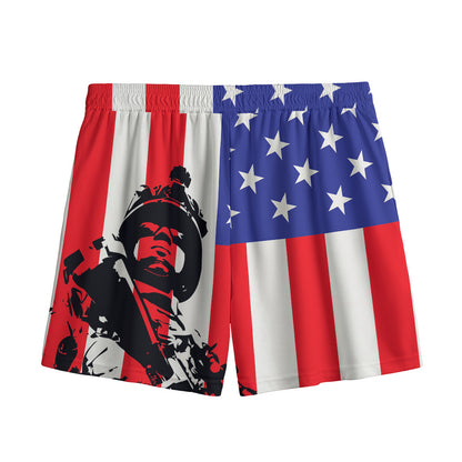 Military American Flag Print Mesh Shorts