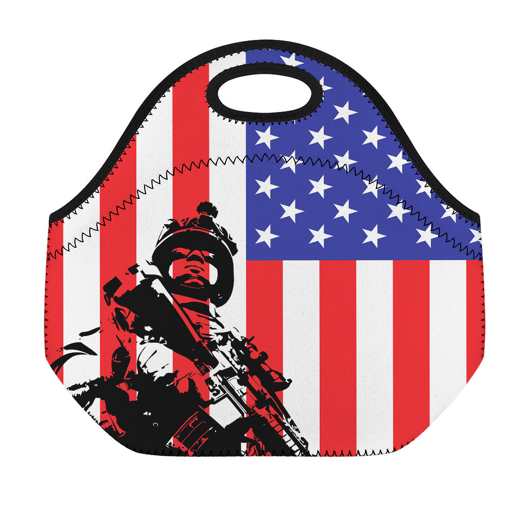 Military American Flag Print Neoprene Lunch Bag