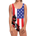 Military American Flag Print One Piece Swimsuit