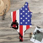 Military American Flag Print One Shoulder Bodysuit