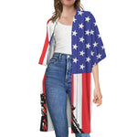 Military American Flag Print Open Front Beach Cover Up