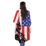 Military American Flag Print Open Front Beach Cover Up