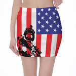Military American Flag Print Pencil Mini Skirt
