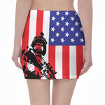 Military American Flag Print Pencil Mini Skirt