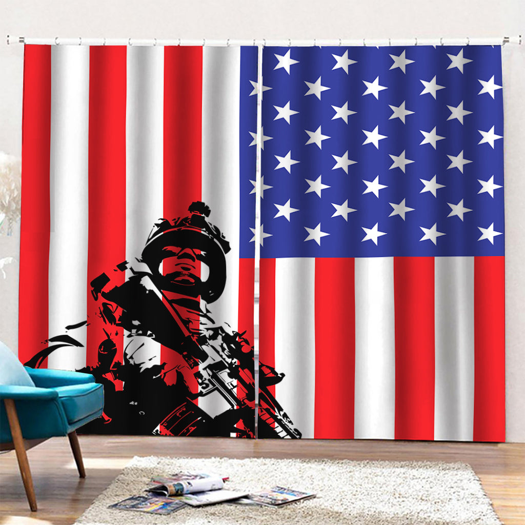 Military American Flag Print Pencil Pleat Curtains