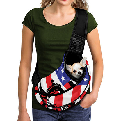 Military American Flag Print Pet Sling Carrier
