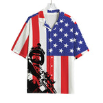 Military American Flag Print Rayon Hawaiian Shirt
