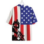 Military American Flag Print Rayon Hawaiian Shirt