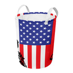 Military American Flag Print Round Laundry Basket