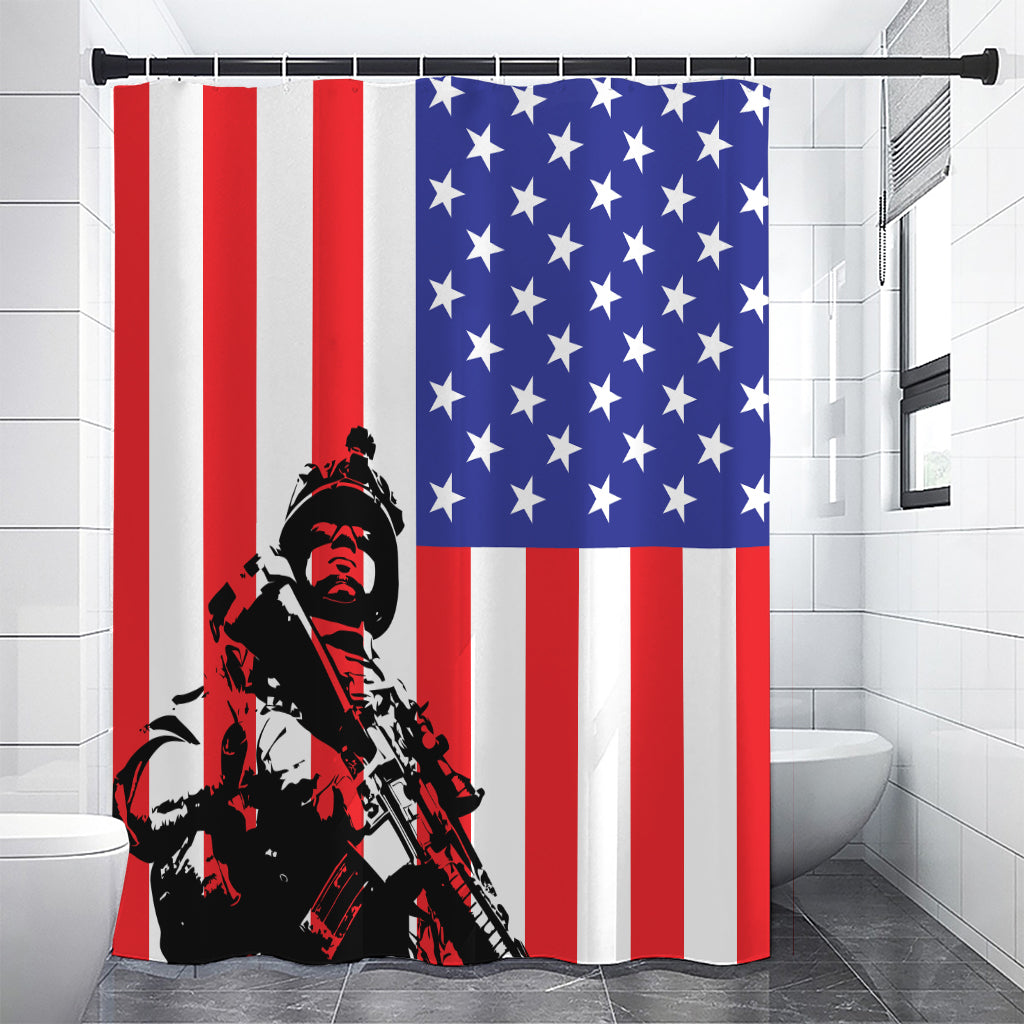 Military American Flag Print Shower Curtain