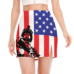 Military American Flag Print Side Slit Mini Skirt