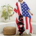 Military American Flag Print Silk V-Neck Kaftan Dress