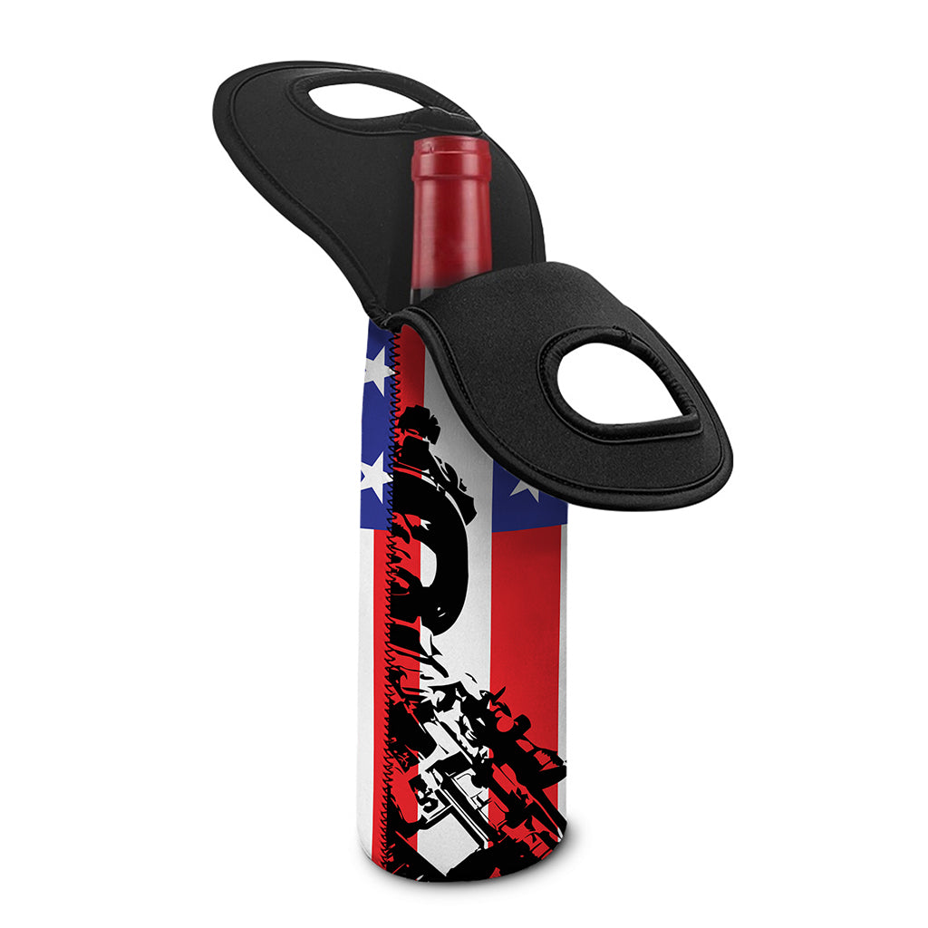 Military American Flag Print Single Neoprene Wine Tote