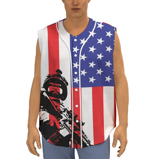 Military American Flag Print Sleeveless Baseball Jersey