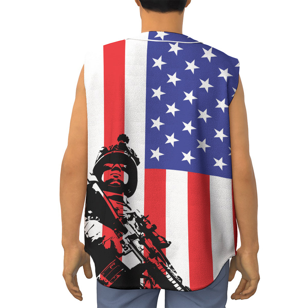 Military American Flag Print Sleeveless Baseball Jersey