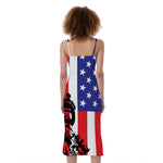 Military American Flag Print Slim Fit Midi Cami Dress
