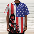 Military American Flag Print Textured Short Sleeve Shirt